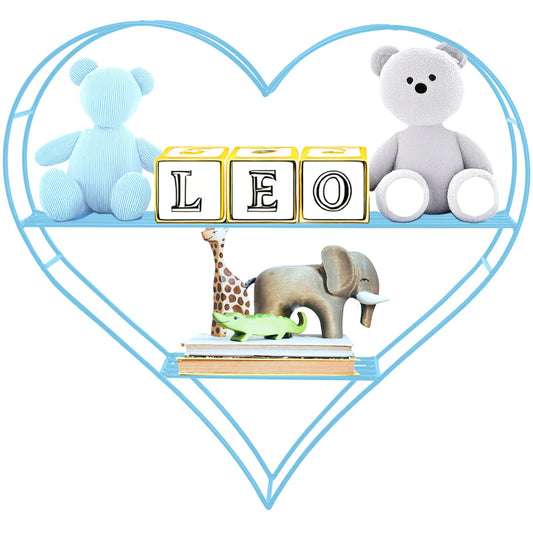 HEART-SHAPED FLOATING BOOKSHELF – LIGHT BLUE NURSERY WALL SHELF FOR BOYS