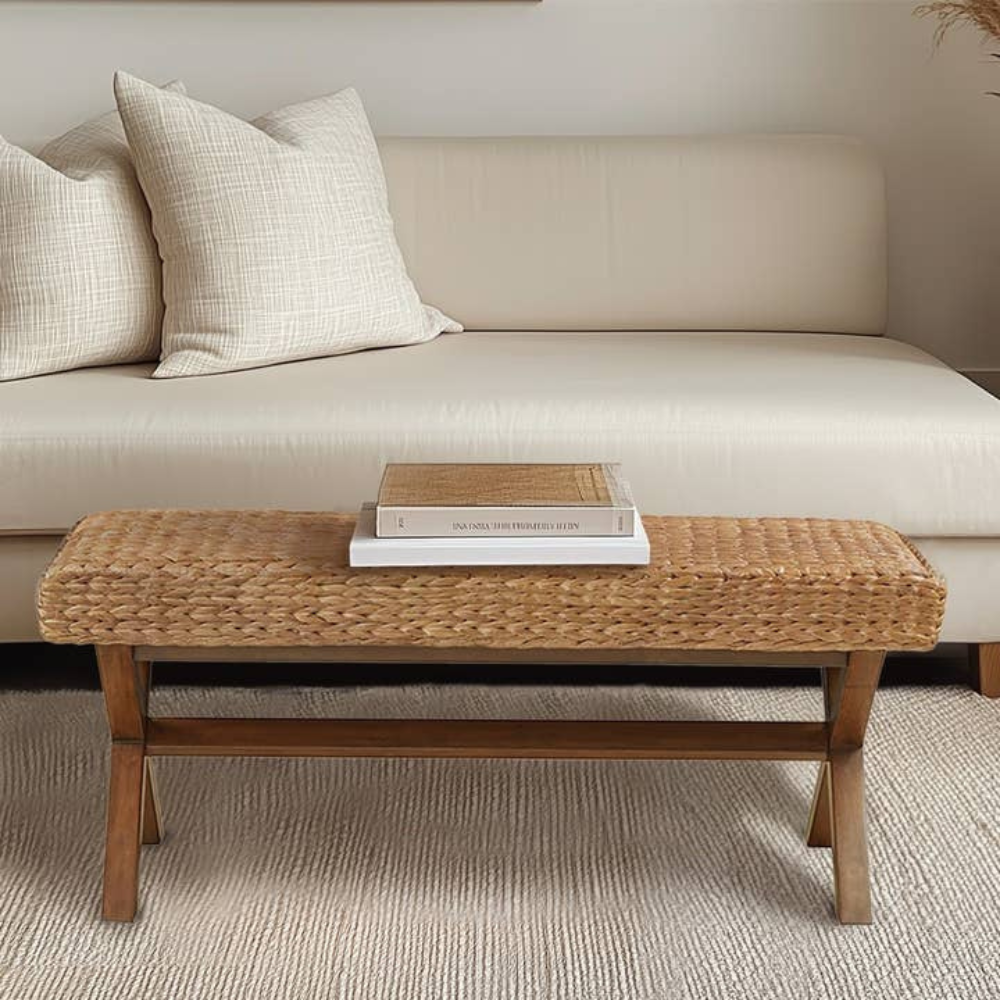 Seagrass Woven Farmhouse Rustic Boho Bench