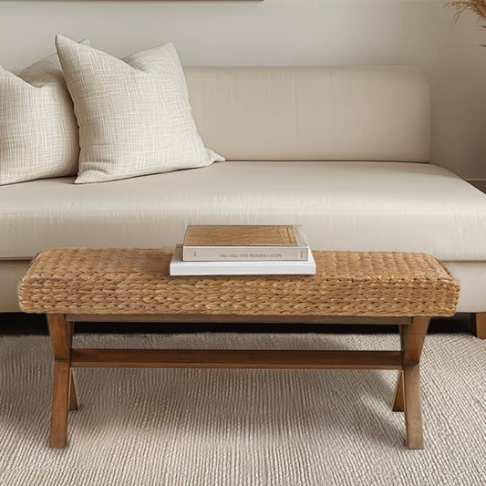 Seagrass Woven Farmhouse Rustic Boho Bench