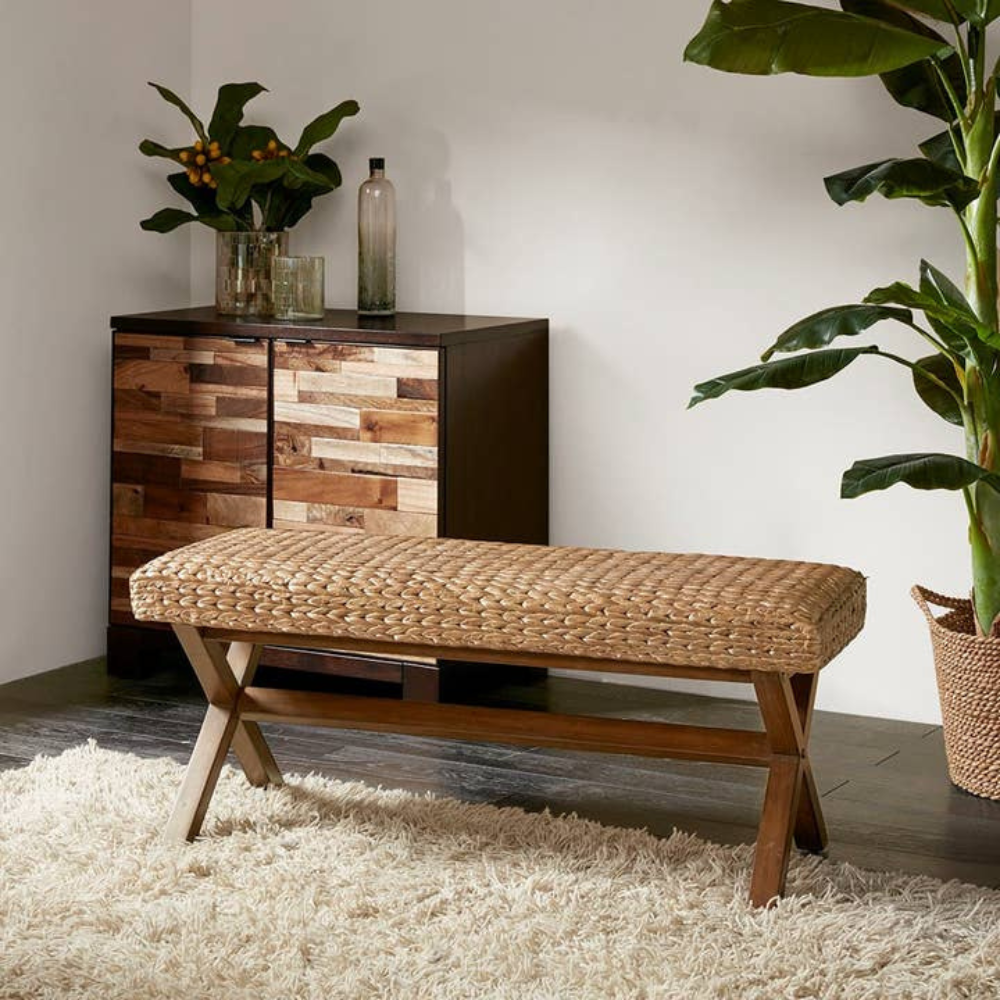 Seagrass Woven Farmhouse Rustic Boho Bench