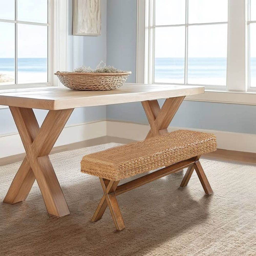 Seagrass Woven Farmhouse Rustic Boho Bench