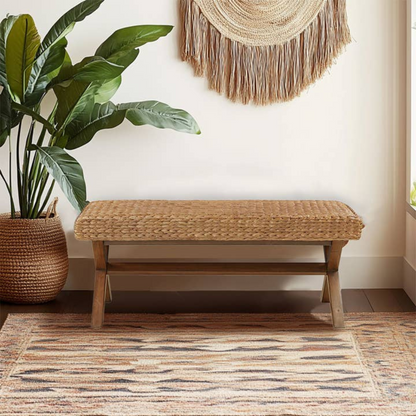 Seagrass Woven Farmhouse Rustic Boho Bench