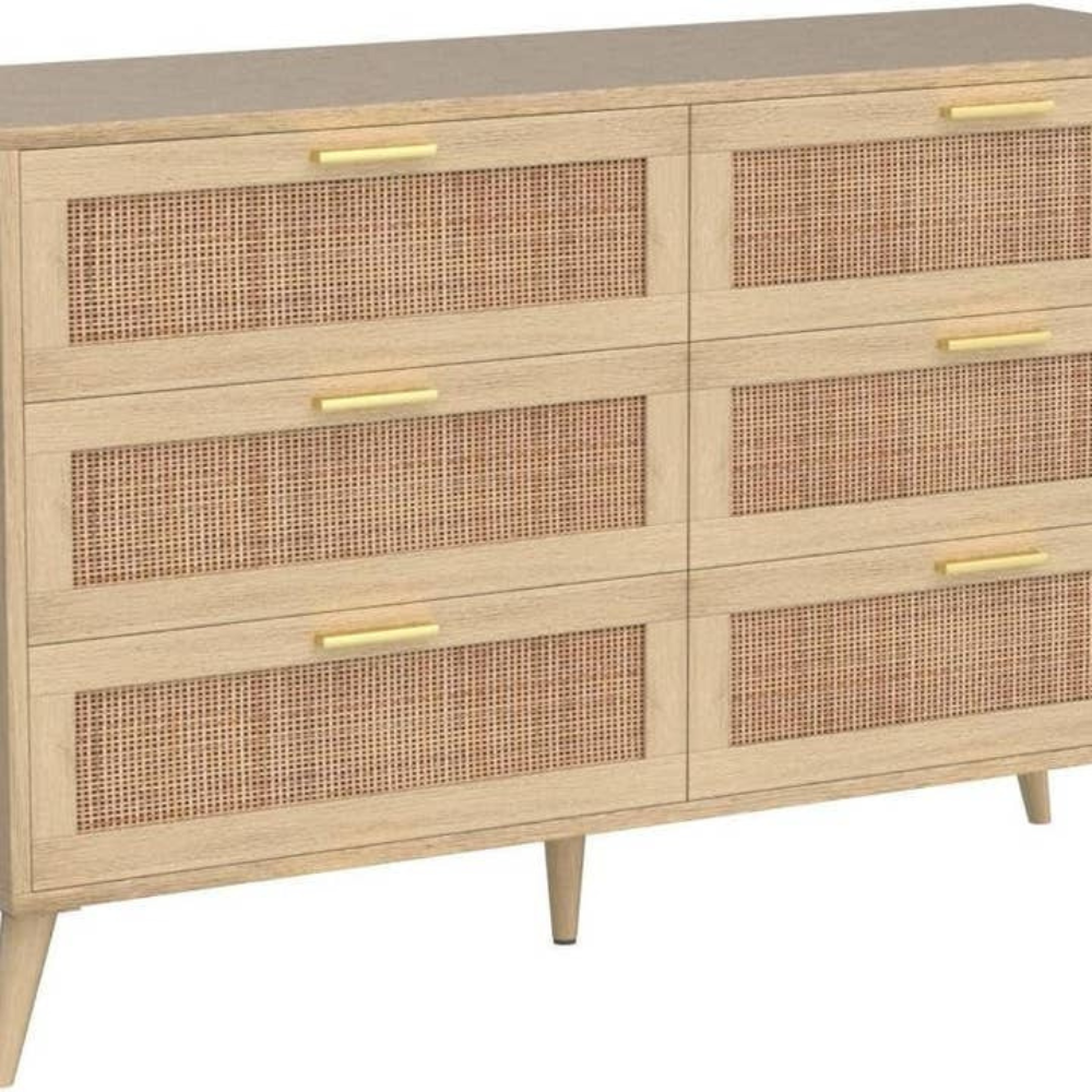 Rattan Double Dresser with 6 Drawers