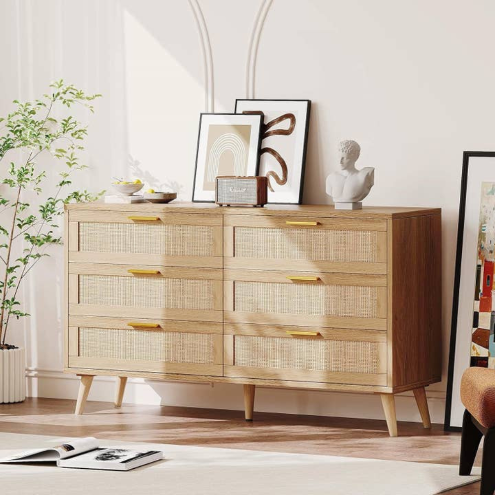 Rattan Double Dresser with 6 Drawers