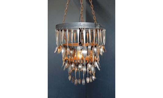 ANTIQUE SILVER SPOON & FORK CHANDELIER