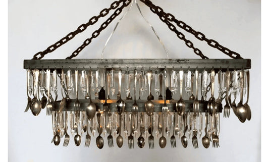 ANTIQUE SILVER SPOON, FORK, & CRYSTAL CHANDELIER
