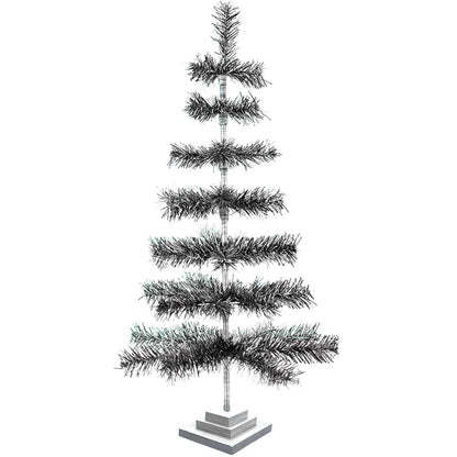 BLACK & SILVER FIREWORK TINSEL TREE