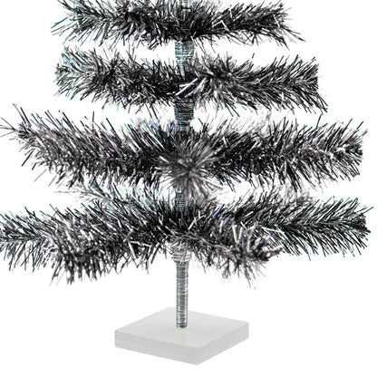 BLACK & SILVER FIREWORK TINSEL TREE