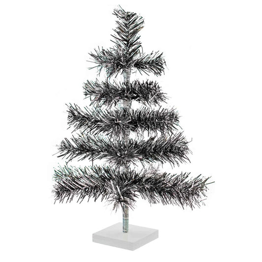 BLACK & SILVER FIREWORK TINSEL TREE