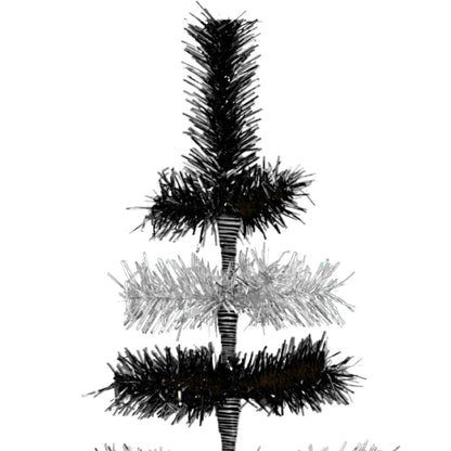 BLACK & SILVER LAYERED TINSEL CHRISTMAS TREE
