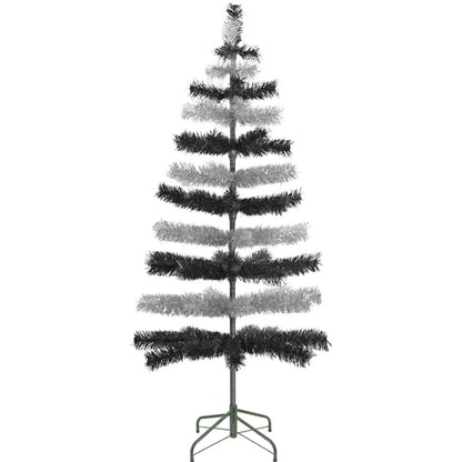 BLACK & SILVER LAYERED TINSEL CHRISTMAS TREE