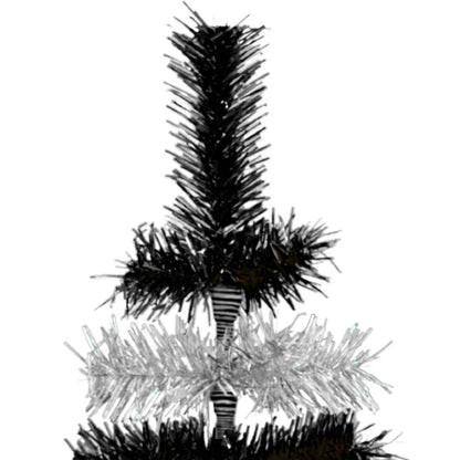 BLACK & SILVER LAYERED TINSEL CHRISTMAS TREE