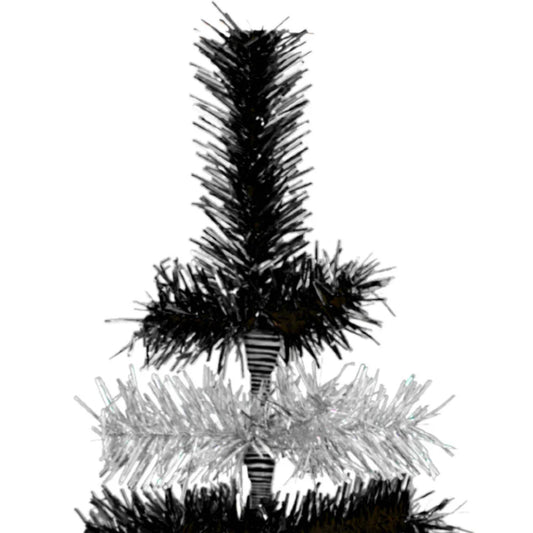 BLACK & SILVER LAYERED TINSEL CHRISTMAS TREE