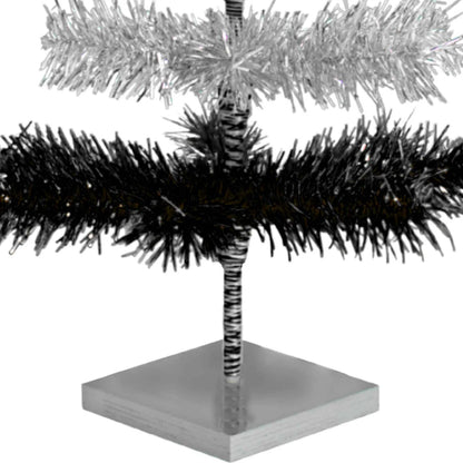BLACK & SILVER LAYERED TINSEL CHRISTMAS TREE