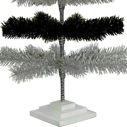 BLACK & SILVER LAYERED TINSEL CHRISTMAS TREE