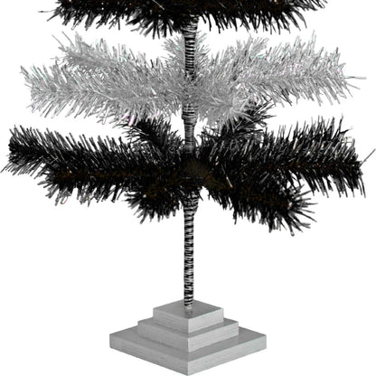 BLACK & SILVER LAYERED TINSEL CHRISTMAS TREE