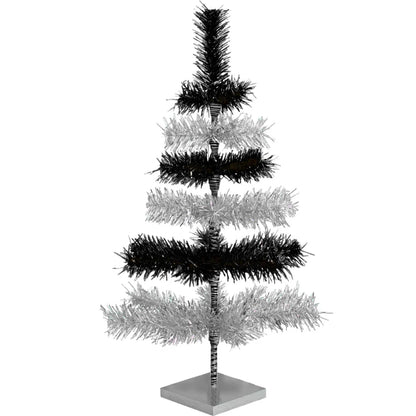 BLACK & SILVER LAYERED TINSEL CHRISTMAS TREE