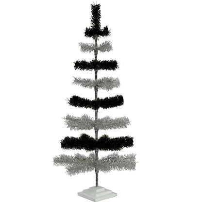 BLACK & SILVER LAYERED TINSEL CHRISTMAS TREE