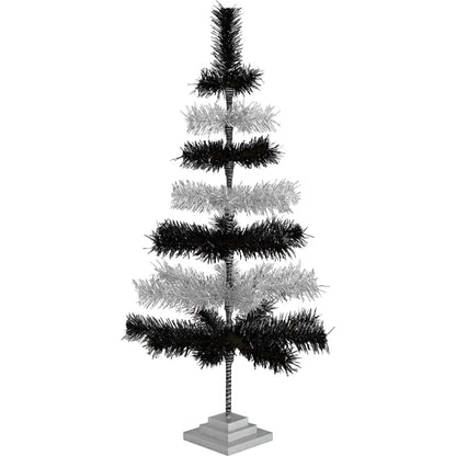 BLACK & SILVER LAYERED TINSEL CHRISTMAS TREE