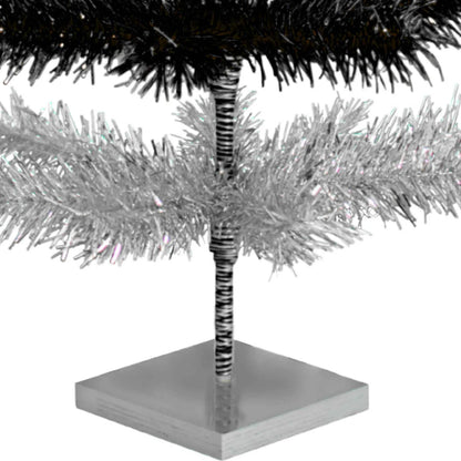 BLACK & SILVER LAYERED TINSEL CHRISTMAS TREE