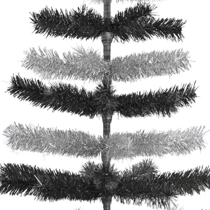 BLACK & SILVER LAYERED TINSEL CHRISTMAS TREE