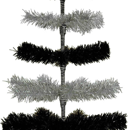BLACK & SILVER LAYERED TINSEL CHRISTMAS TREE