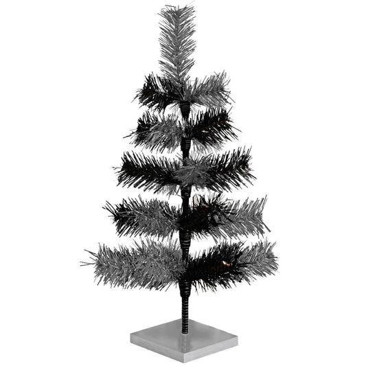 BLACK & SILVER MIXED TINSEL TREE
