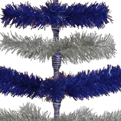 BLUE & SILVER LAYERED TINSEL CHRISTMAS TREE