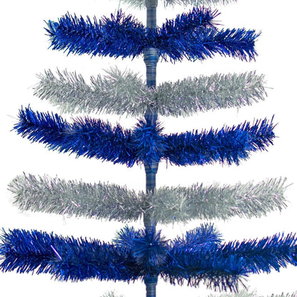 BLUE & SILVER LAYERED TINSEL CHRISTMAS TREE