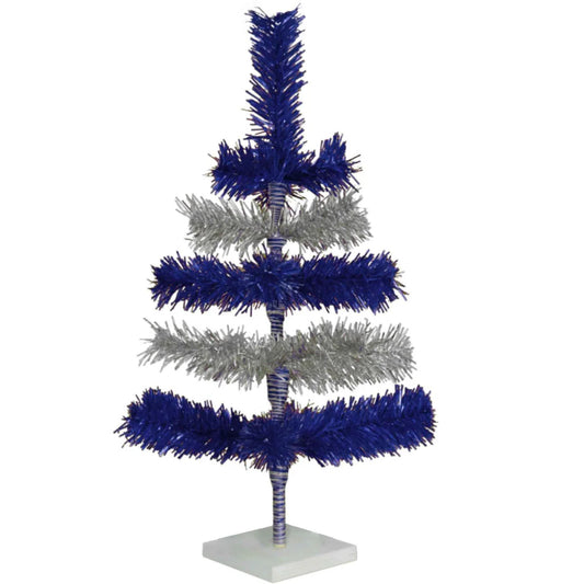 BLUE & SILVER LAYERED TINSEL CHRISTMAS TREE