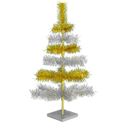 GOLD & SILVER LAYERED TINSEL CHRISTMAS TREE
