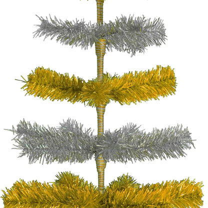 GOLD & SILVER LAYERED TINSEL CHRISTMAS TREE