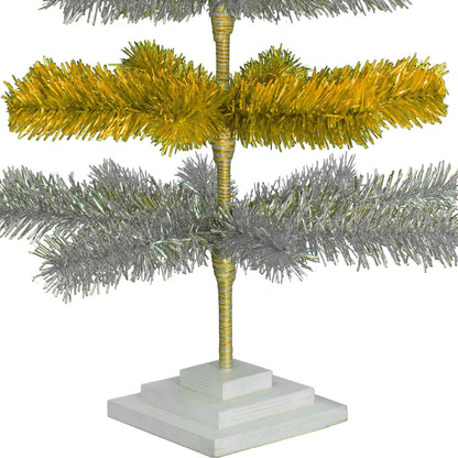 GOLD & SILVER LAYERED TINSEL CHRISTMAS TREE