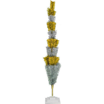 GOLD & SILVER LAYERED TINSEL CHRISTMAS TREE
