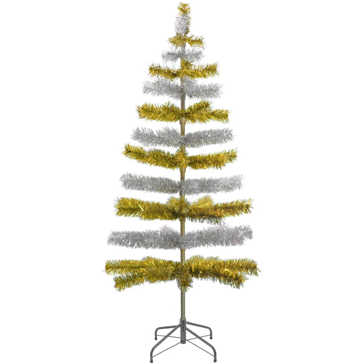 GOLD & SILVER LAYERED TINSEL CHRISTMAS TREE
