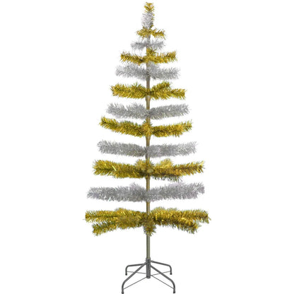 GOLD & SILVER LAYERED TINSEL CHRISTMAS TREE