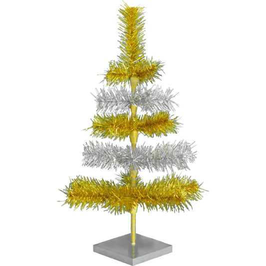 GOLD & SILVER LAYERED TINSEL CHRISTMAS TREE