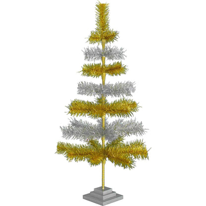 GOLD & SILVER LAYERED TINSEL CHRISTMAS TREE
