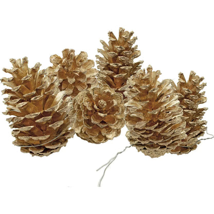 GOLD PINE CONES WITH HANGING WIRES