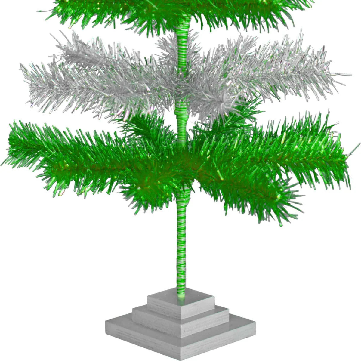 GREEN & SILVER LAYERED TINSEL CHRISTMAS TREE