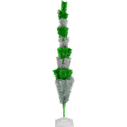 GREEN & SILVER LAYERED TINSEL CHRISTMAS TREE