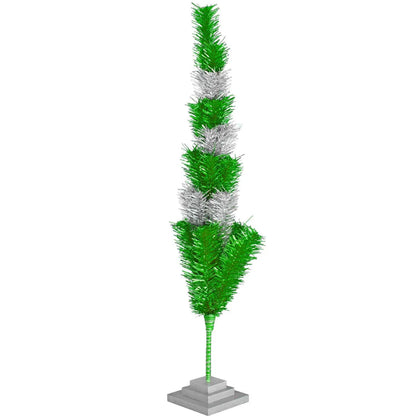 GREEN & SILVER LAYERED TINSEL CHRISTMAS TREE