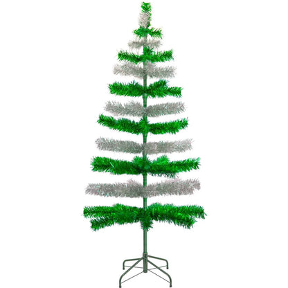 GREEN & SILVER LAYERED TINSEL CHRISTMAS TREE