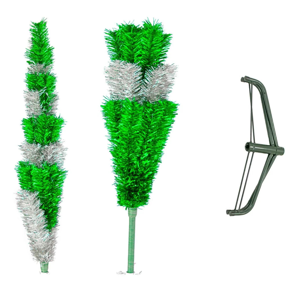 GREEN & SILVER LAYERED TINSEL CHRISTMAS TREE
