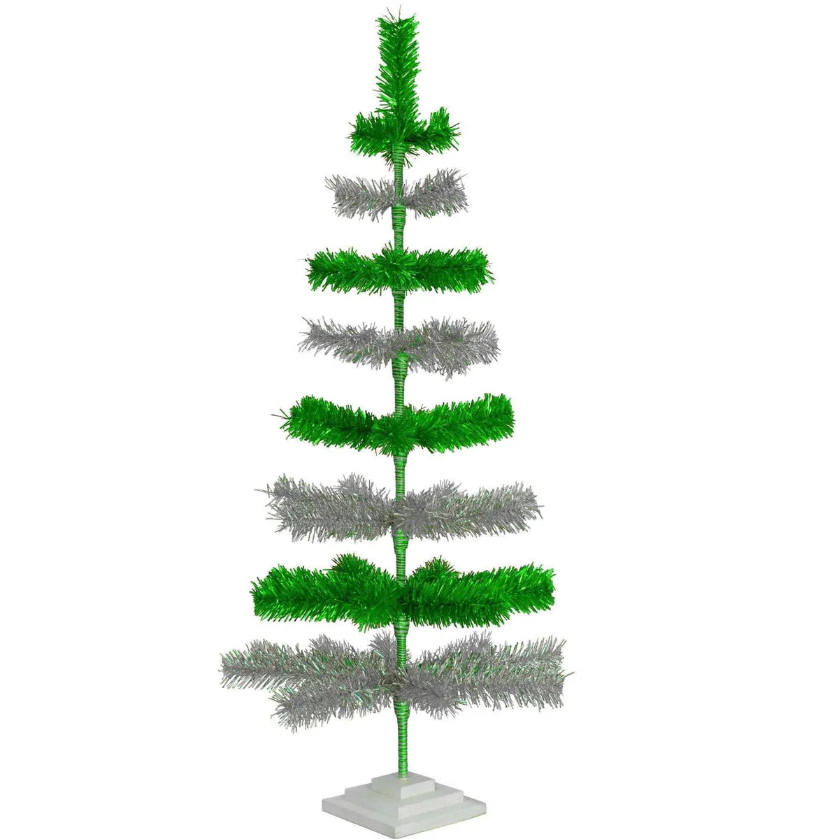 GREEN & SILVER LAYERED TINSEL CHRISTMAS TREE
