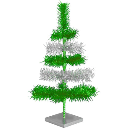 GREEN & SILVER LAYERED TINSEL CHRISTMAS TREE