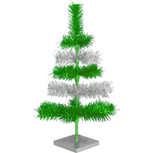GREEN & SILVER LAYERED TINSEL CHRISTMAS TREE