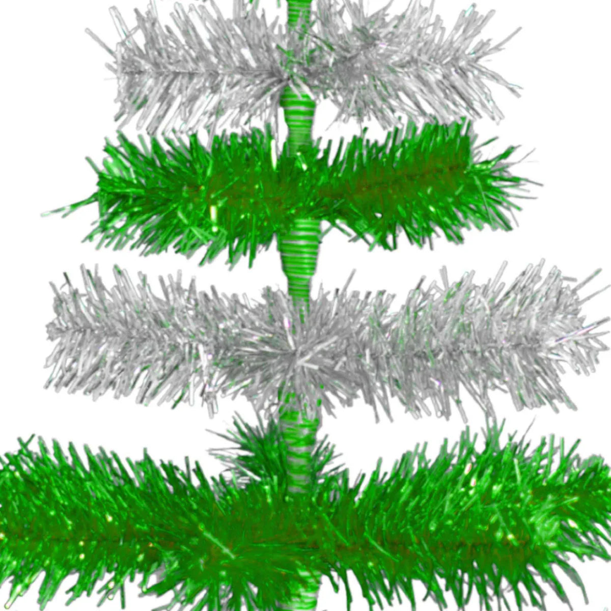 GREEN & SILVER LAYERED TINSEL CHRISTMAS TREE