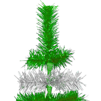 GREEN & SILVER LAYERED TINSEL CHRISTMAS TREE