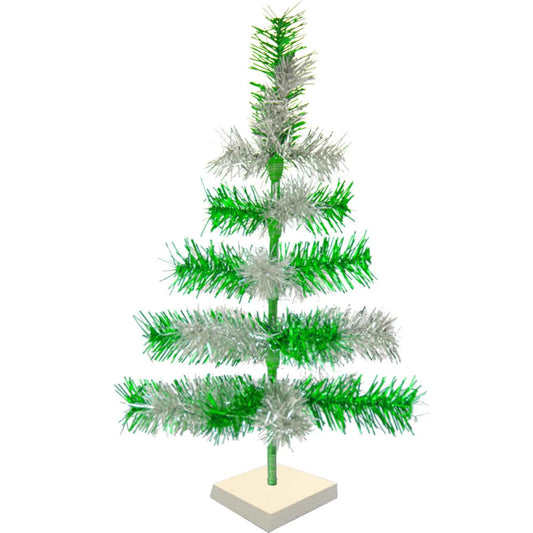 GREEN & SILVER MIXED TINSEL TREE